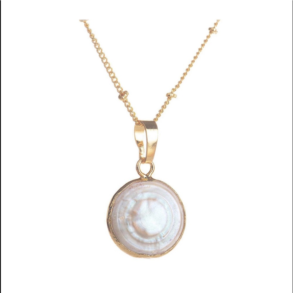 SOLD Brand New!!! 24kt gold plated mother of pearl Necklace - Picture 3 of 4
